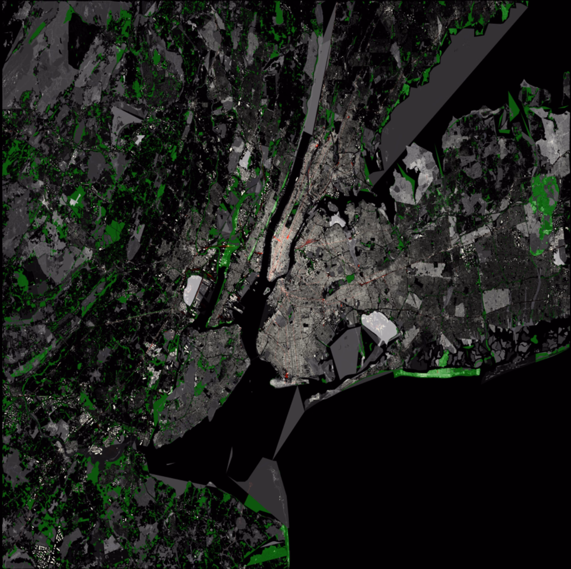 Rendered map of New York City area showing detailed geographic features